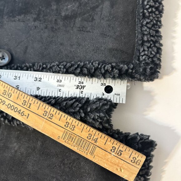 L.L. Bean Vtg Womens Black Lined Coat Jacket Faux Suede Large Petite Button Up - Picture 7 of 10